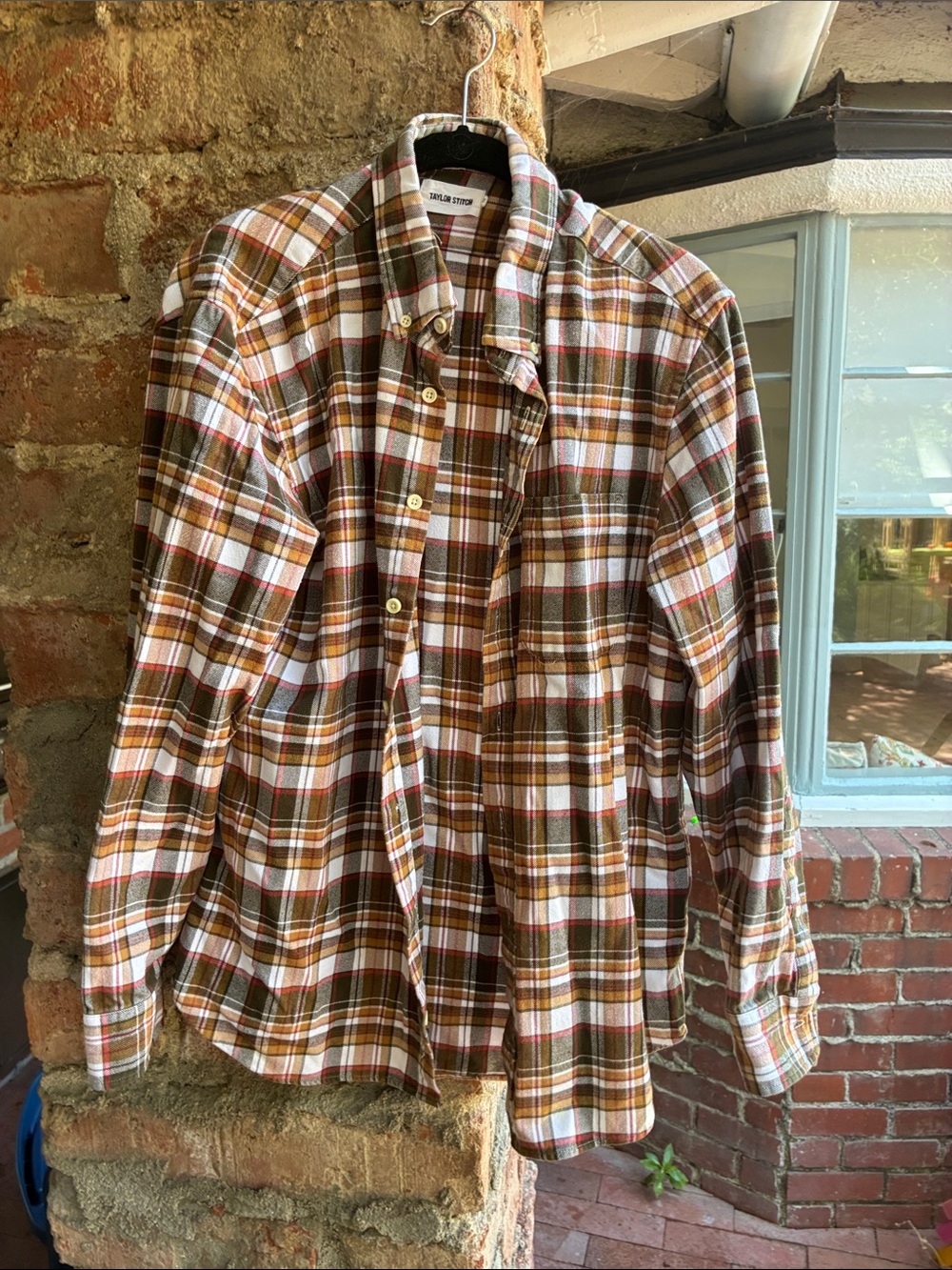 Taylor Stitch Plaid Button-Down Shirt — Brown/Olive/White
